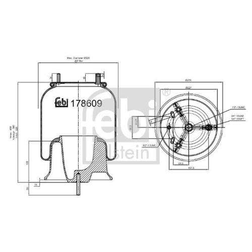 Federbalg, Luftfederung FEBI BILSTEIN 178609 f&uuml;r VOLVO FREIGHTLINER, Hinterachse