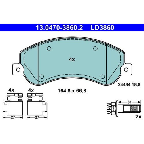 Bremsbelagsatz, Scheibenbremse ATE 13.0470-3860.2 ATE Ceramic f&uuml;r VAG