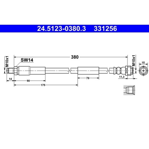 Bremsschlauch ATE 24.5123-0380.3 f&uuml;r MERCEDES-BENZ, Vorderachse