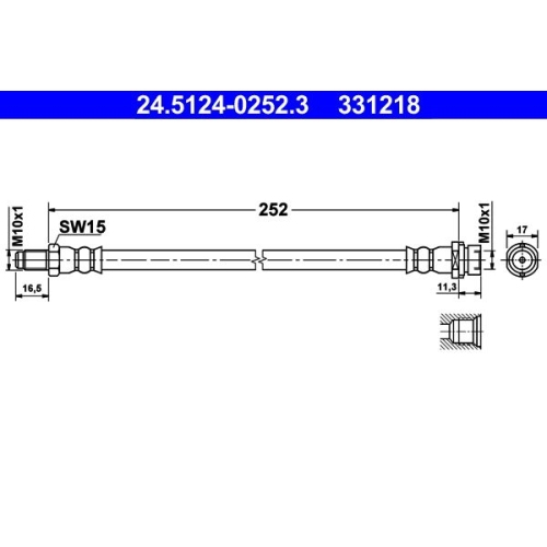 Bremsschlauch ATE 24.5124-0252.3 f&uuml;r FORD, Hinterachse
