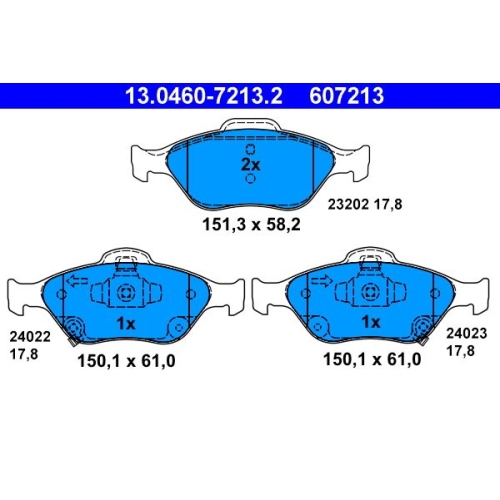 Bremsbelagsatz, Scheibenbremse ATE 13.0460-7213.2 f&uuml;r DAIHATSU TOYOTA
