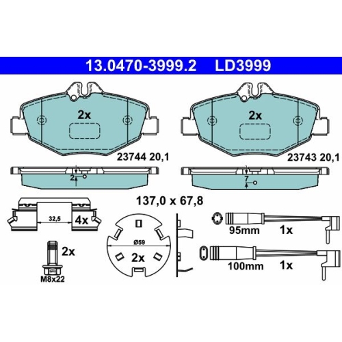 Bremsbelagsatz, Scheibenbremse ATE 13.0470-3999.2 ATE Ceramic f&uuml;r MERCEDES-BENZ