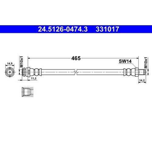 Bremsschlauch ATE 24.5126-0474.3 f&uuml;r MERCEDES-BENZ, Vorderachse