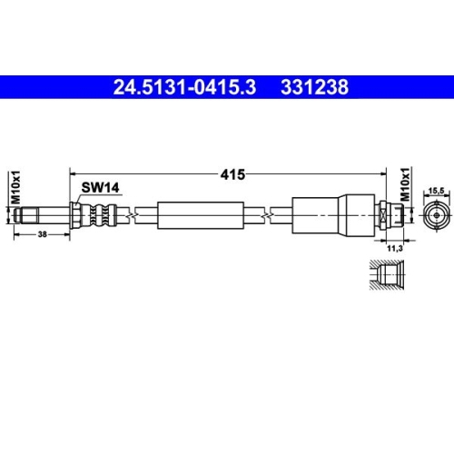 Bremsschlauch ATE 24.5131-0415.3 f&uuml;r MERCEDES-BENZ VAG, Hinterachse