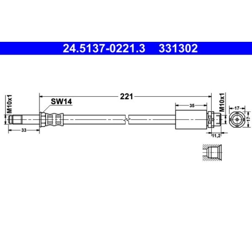 Bremsschlauch ATE 24.5137-0221.3 f&uuml;r BMW, Hinterachse, am Bremssattel