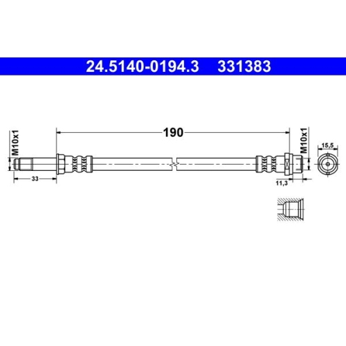 Bremsschlauch ATE 24.5140-0194.3 f&uuml;r VAG, Hinterachse, am Bremssattel