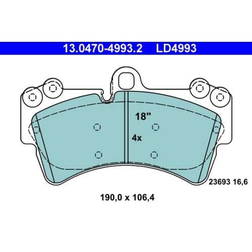 Bremsbelagsatz, Scheibenbremse ATE 13.0470-4993.2 ATE Ceramic f&uuml;r PORSCHE VAG