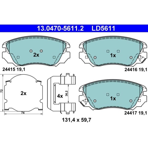 Bremsbelagsatz, Scheibenbremse ATE 13.0470-5611.2 ATE Ceramic f&uuml;r OPEL SAAB