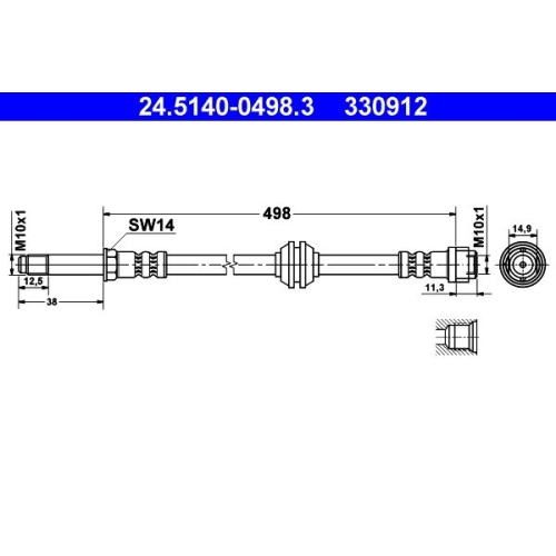 Bremsschlauch ATE 24.5140-0498.3 f&uuml;r MERCEDES-BENZ, Vorderachse