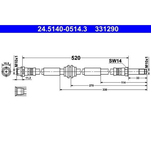 Bremsschlauch ATE 24.5140-0514.3 f&uuml;r VAG, Vorderachse