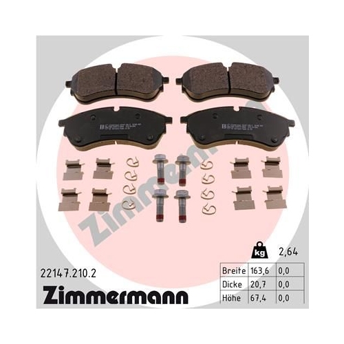 Bremsbelagsatz, Scheibenbremse ZIMMERMANN 22147.210.2 f&uuml;r VAG, Hinterachse