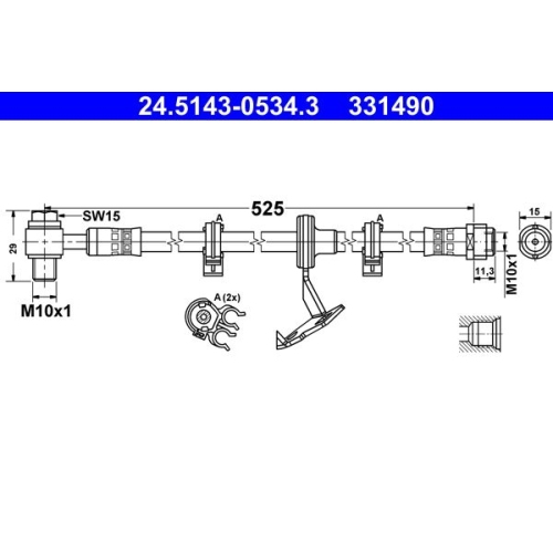 Bremsschlauch ATE 24.5143-0534.3 f&uuml;r MERCEDES-BENZ, Vorderachse rechts