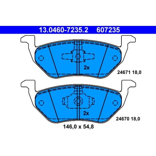 Bremsbelagsatz, Scheibenbremse ATE 13.0460-7235.2 f&uuml;r FORD MAZDA, Hinterachse
