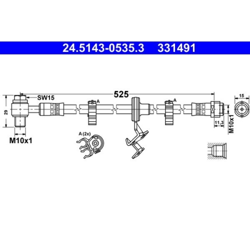 Bremsschlauch ATE 24.5143-0535.3 f&uuml;r MERCEDES-BENZ, Vorderachse links