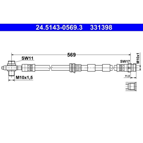 Bremsschlauch ATE 24.5143-0569.3 f&uuml;r SEAT SKODA VAG, Vorderachse