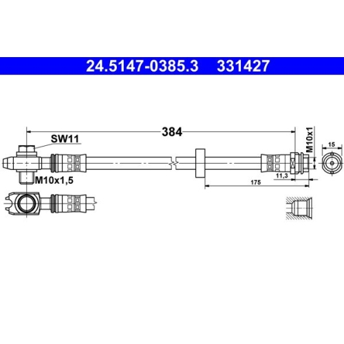 Bremsschlauch ATE 24.5147-0385.3 f&uuml;r SEAT VAG, Vorderachse