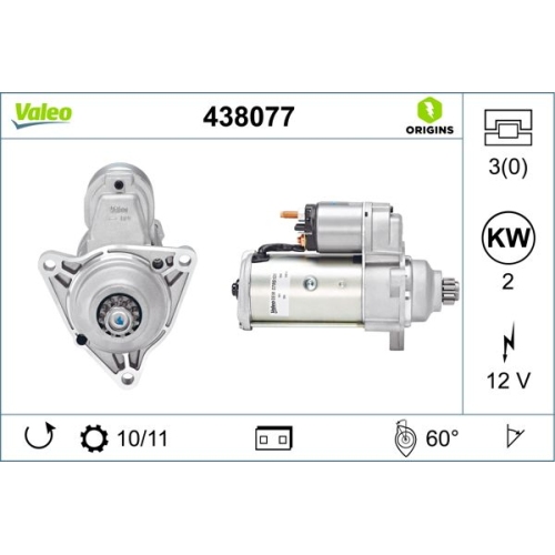 Starter VALEO 438077 VALEO ORIGINS NEW f&uuml;r AUDI VW VAG