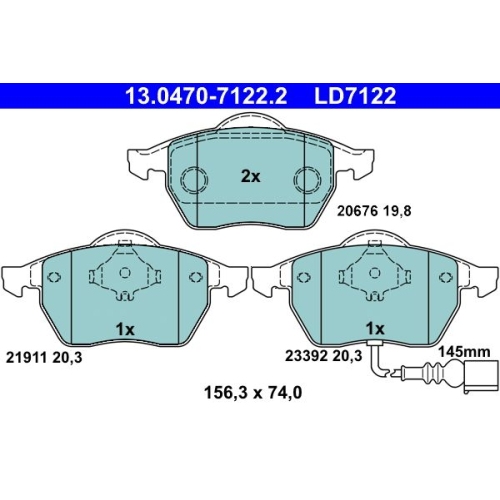 Bremsbelagsatz, Scheibenbremse ATE 13.0470-7122.2 ATE Ceramic f&uuml;r SEAT SKODA VAG