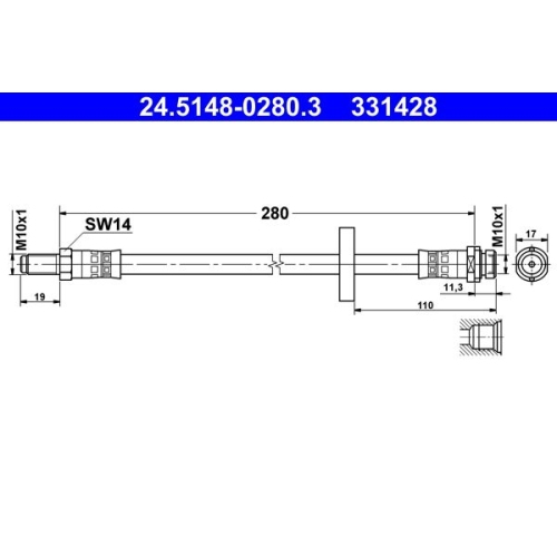 Bremsschlauch ATE 24.5148-0280.3 f&uuml;r FORD, Hinterachse