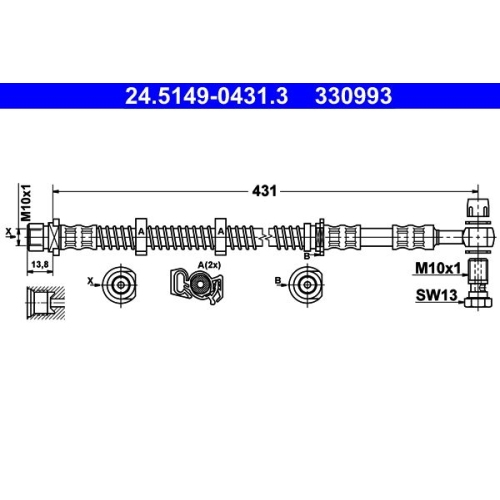 Bremsschlauch ATE 24.5149-0431.3 f&uuml;r LAND ROVER, Vorderachse