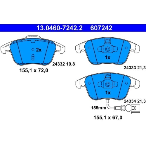 Bremsbelagsatz, Scheibenbremse ATE 13.0460-7242.2 f&uuml;r SEAT VAG, Vorderachse