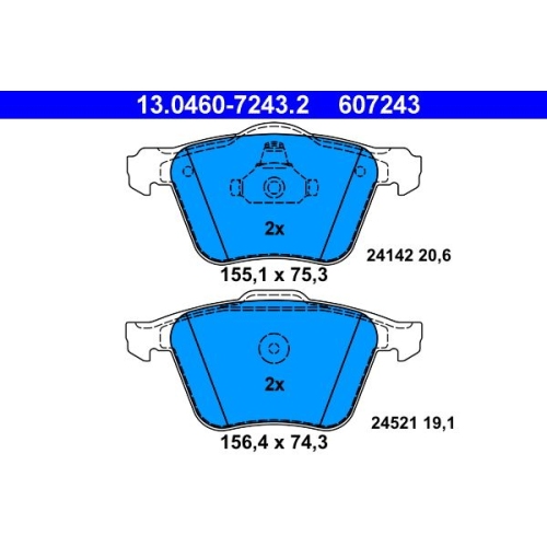 Bremsbelagsatz, Scheibenbremse ATE 13.0460-7243.2 f&uuml;r FORD VOLVO, Vorderachse