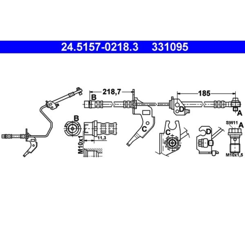 Bremsschlauch ATE 24.5157-0218.3 f&uuml;r OPEL, Hinterachse links, Hinterachse rechts