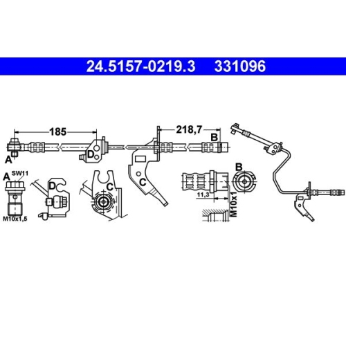 Bremsschlauch ATE 24.5157-0219.3 f&uuml;r OPEL, Hinterachse links, Hinterachse rechts