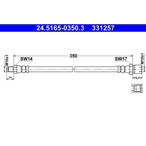 Bremsschlauch ATE 24.5165-0350.3 f&uuml;r PORSCHE VAG, Vorderachse