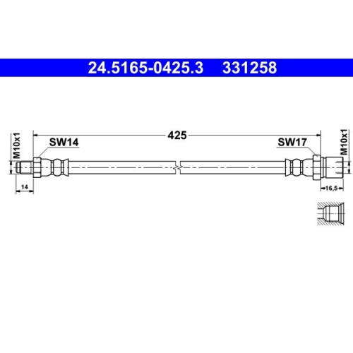 Bremsschlauch ATE 24.5165-0425.3 f&uuml;r PORSCHE VAG, Vorderachse
