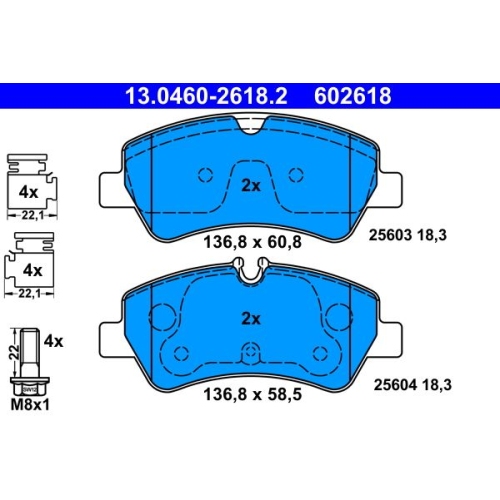 Bremsbelagsatz, Scheibenbremse ATE 13.0460-2618.2 f&uuml;r FORD, Hinterachse