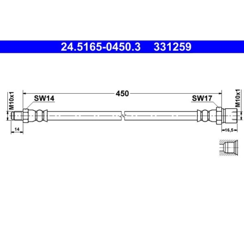 Bremsschlauch ATE 24.5165-0450.3 f&uuml;r MERCEDES-BENZ STEYR VAG, Hinterachse