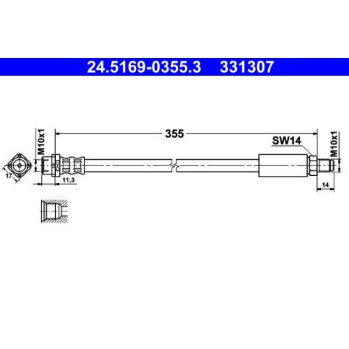 Bremsschlauch ATE 24.5169-0355.3 f&uuml;r BMW, Vorderachse, am Bremssattel