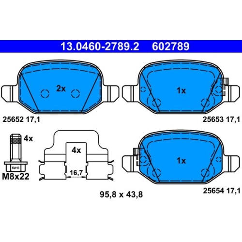 Bremsbelagsatz, Scheibenbremse ATE 13.0460-2789.2 f&uuml;r FIAT, Hinterachse