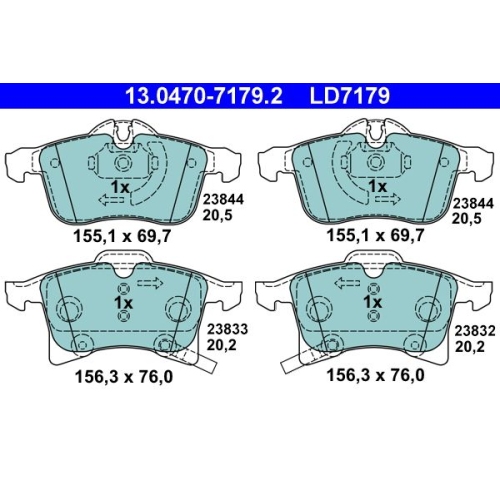 Bremsbelagsatz, Scheibenbremse ATE 13.0470-7179.2 ATE Ceramic f&uuml;r OPEL