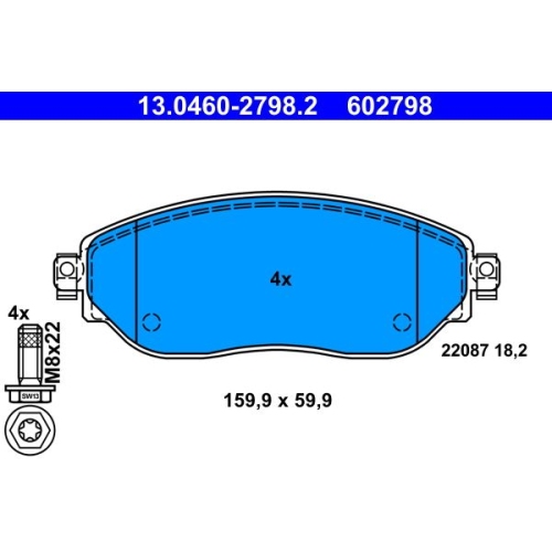 Bremsbelagsatz, Scheibenbremse ATE 13.0460-2798.2 f&uuml;r FIAT NISSAN OPEL RENAULT