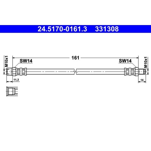 Bremsschlauch ATE 24.5170-0161.3 f&uuml;r SEAT VAG EICHER, Hinterachse, Vorderachse