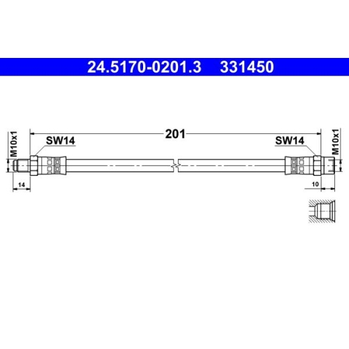 Bremsschlauch ATE 24.5170-0201.3 f&uuml;r BMW STEYR, Hinterachse, Hinterachse links