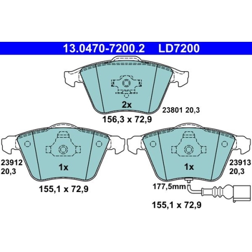 Bremsbelagsatz, Scheibenbremse ATE 13.0470-7200.2 ATE Ceramic f&uuml;r SKODA VAG