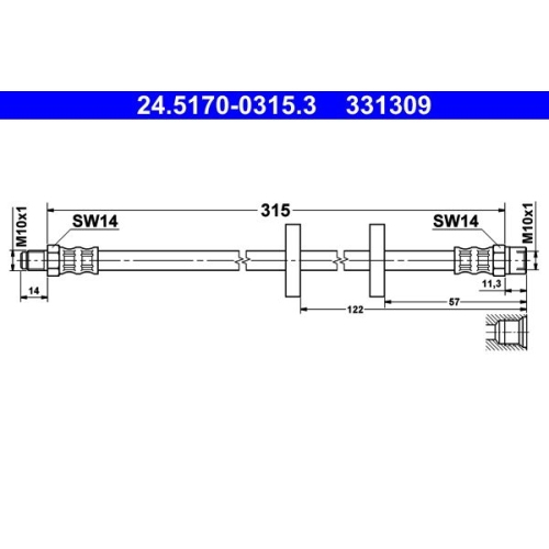 Bremsschlauch ATE 24.5170-0315.3 f&uuml;r DAF SEAT VAG, Hinterachse, Vorderachse