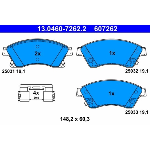 Bremsbelagsatz, Scheibenbremse ATE 13.0460-7262.2 f&uuml;r OPEL CHEVROLET