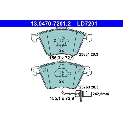 Bremsbelagsatz, Scheibenbremse ATE 13.0470-7201.2 ATE Ceramic f&uuml;r SEAT VAG