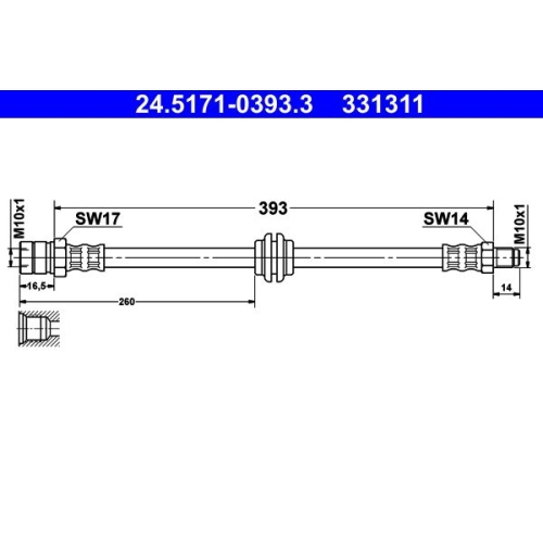Bremsschlauch ATE 24.5171-0393.3 f&uuml;r PORSCHE VAG, Vorderachse