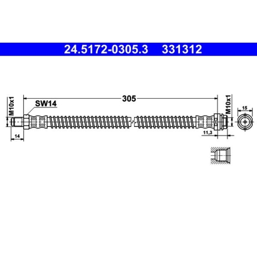 Bremsschlauch ATE 24.5172-0305.3 f&uuml;r MERCEDES-BENZ, Hinterachse