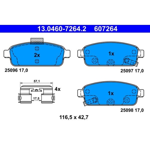 Bremsbelagsatz, Scheibenbremse ATE 13.0460-7264.2 f&uuml;r OPEL CHEVROLET
