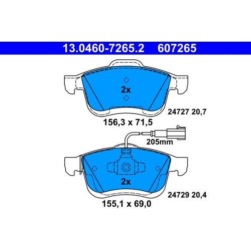 Bremsbelagsatz, Scheibenbremse ATE 13.0460-7265.2 f&uuml;r FIAT OPEL, Vorderachse