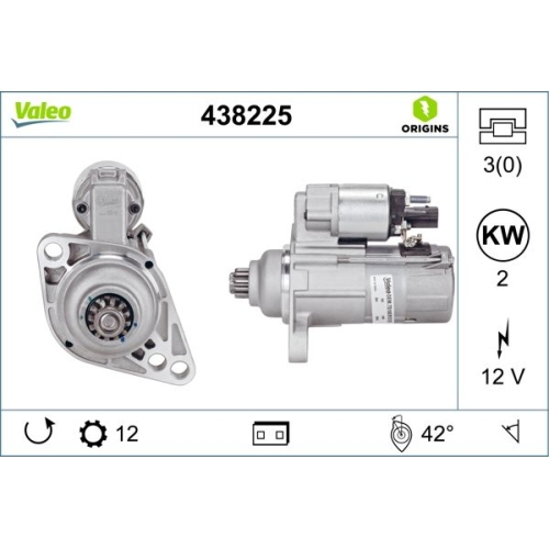 Starter VALEO 438225 VALEO ORIGINS NEW f&uuml;r AUDI SEAT SKODA VW