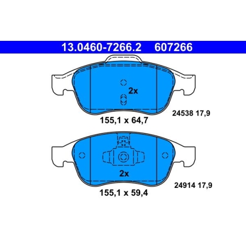 Bremsbelagsatz, Scheibenbremse ATE 13.0460-7266.2 f&uuml;r RENAULT DACIA, Vorderachse