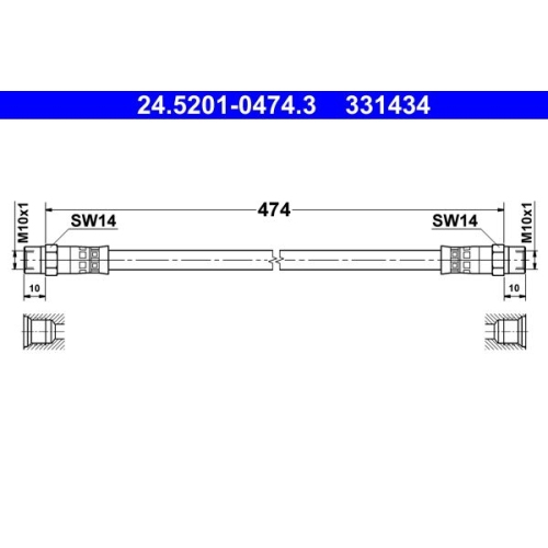 Bremsschlauch ATE 24.5201-0474.3 f&uuml;r MERCEDES-BENZ, Vorderachse