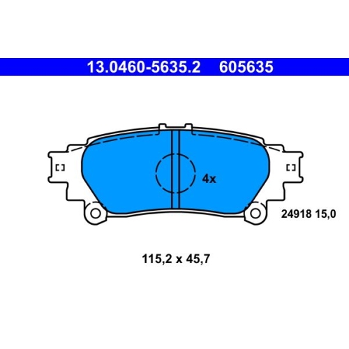 Bremsbelagsatz, Scheibenbremse ATE 13.0460-5635.2 f&uuml;r TOYOTA LEXUS, Hinterachse